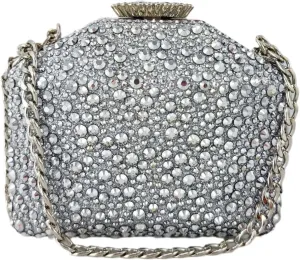 Boutique De FGG Rhinestone Clutch Purse Metal Clutches for Women Party Evening Handbags Prom Crystal Clutch Bag, Mini