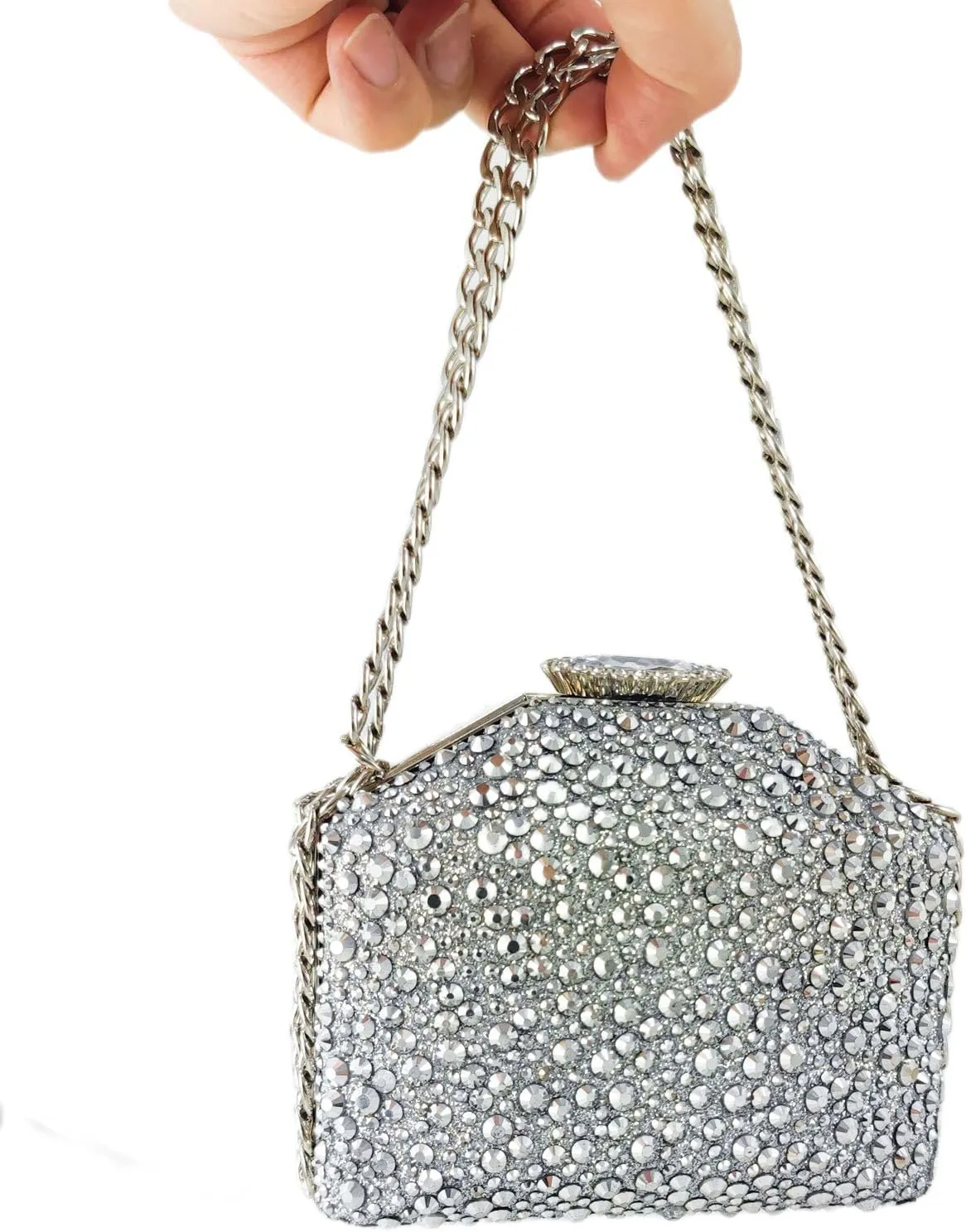 Boutique De FGG Rhinestone Clutch Purse Metal Clutches for Women Party Evening Handbags Prom Crystal Clutch Bag, Mini