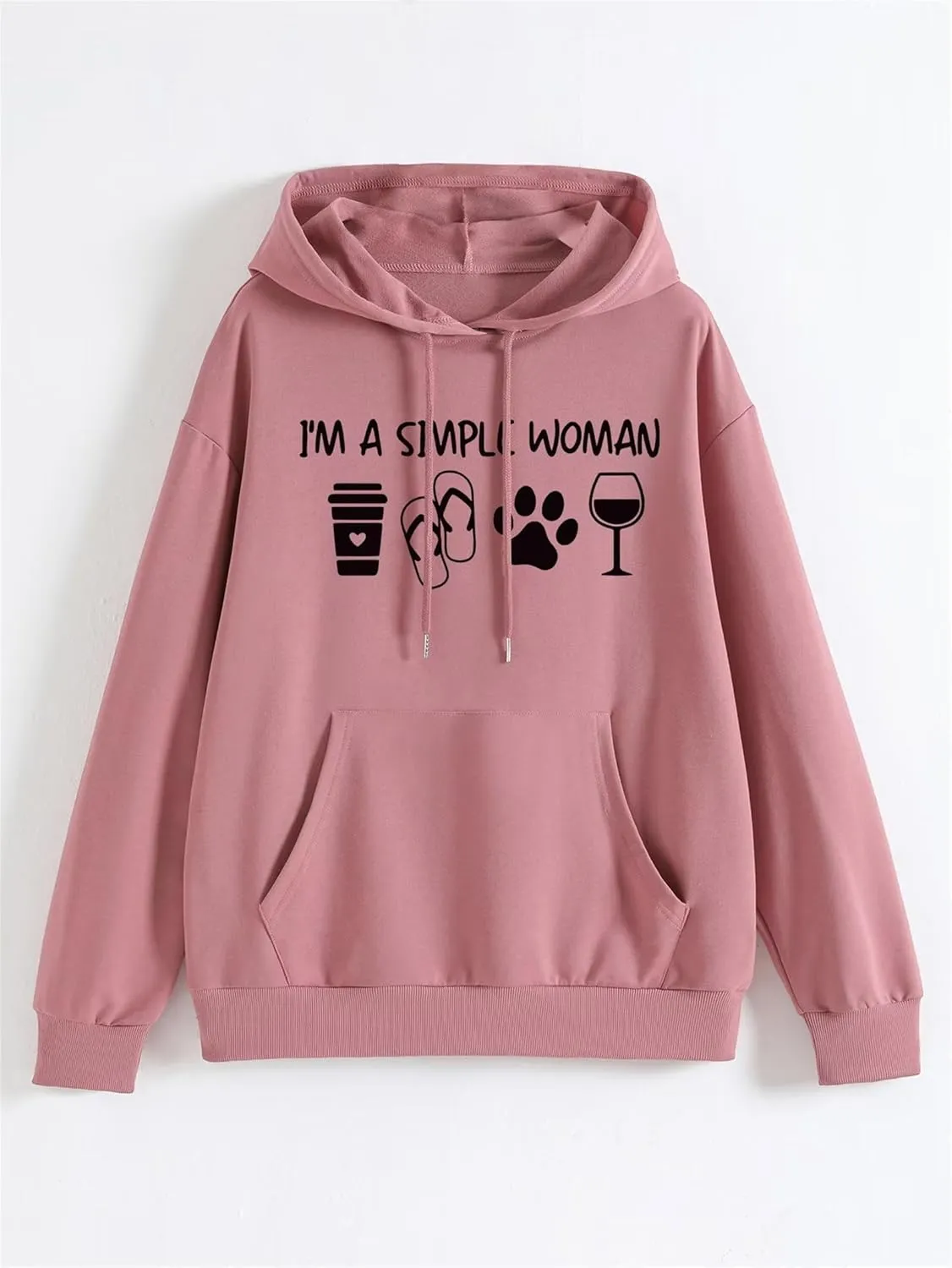 BOYRMSLGY Womens Casual Hoodies I'm A Simple Woman Shirts Coffee Dog Beach Wine Graphic Graphic Printed Drawstring Sweatshirt