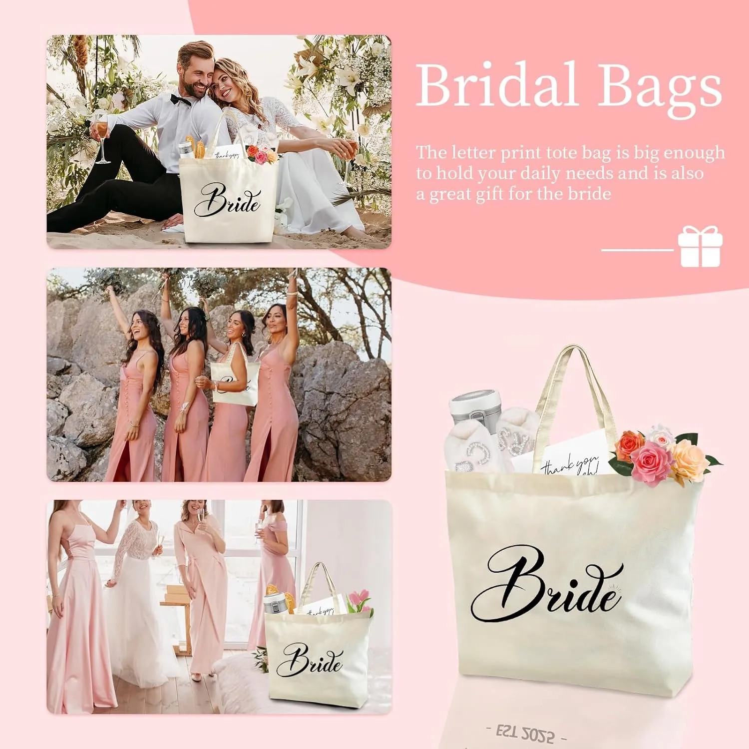 Bridal Shower Gifts For Bride To Be Tote Bag Canvas Wedding Bag With Handle Womens Mrs Bag Bridesmaid Gifts Purse