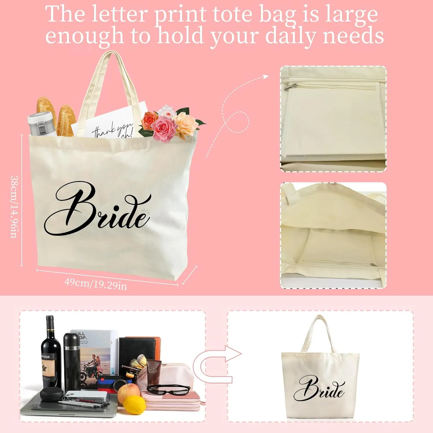 Bridal Shower Gifts For Bride To Be Tote Bag Canvas Wedding Bag With Handle Womens Mrs Bag Bridesmaid Gifts Purse