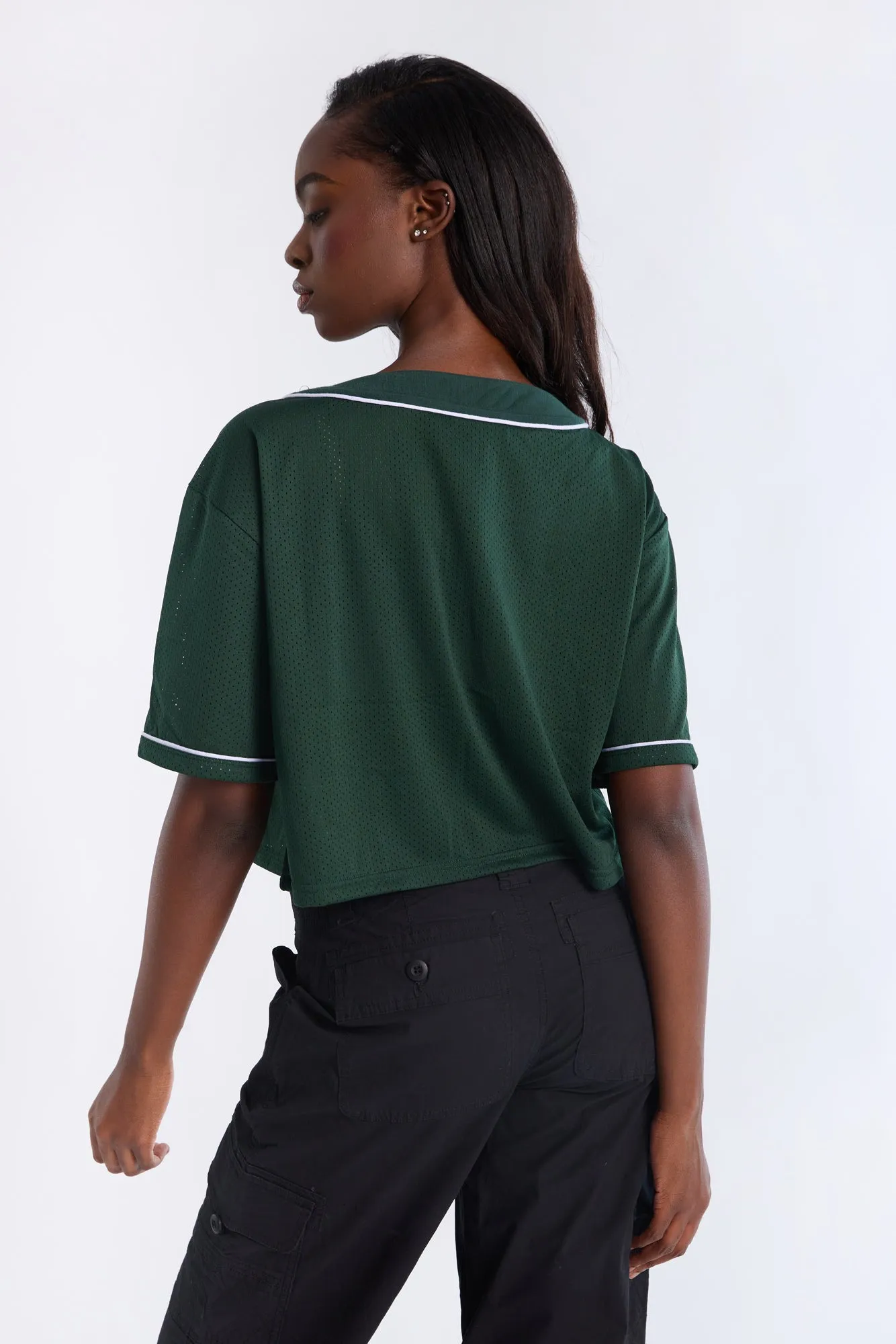 Button-Up Graphic Mesh Jersey