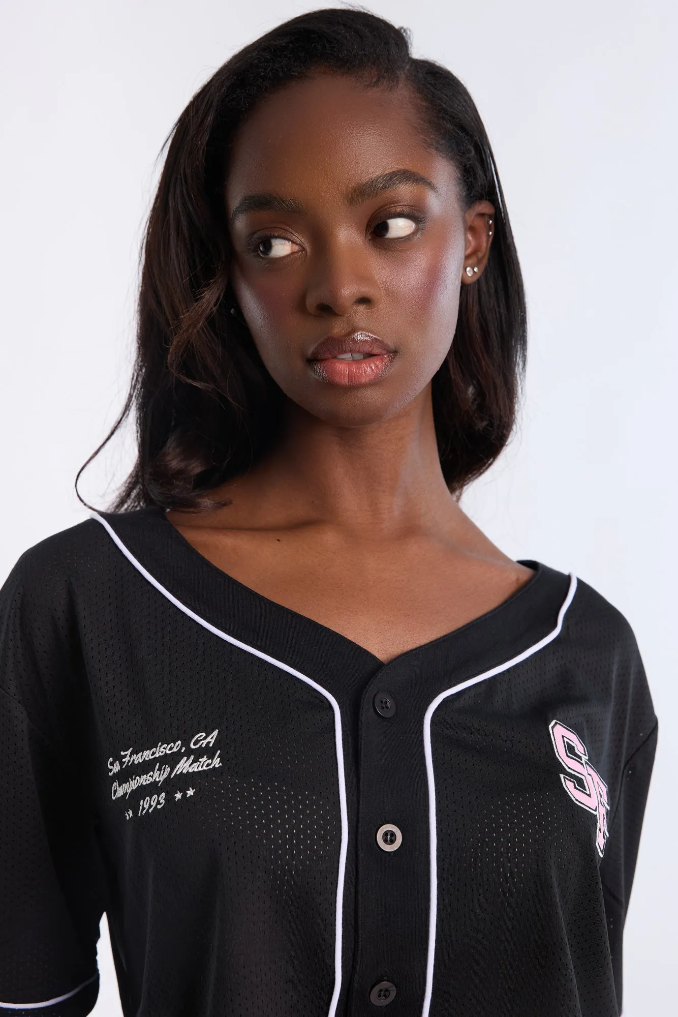 Button-Up Graphic Mesh Jersey