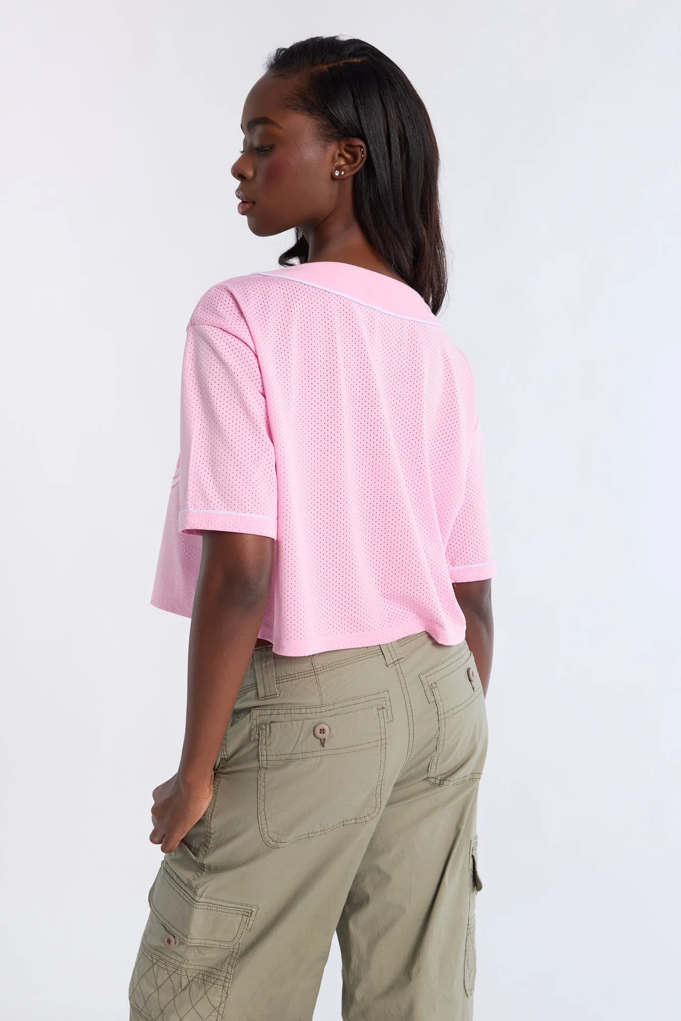 Button-Up Graphic Mesh Jersey