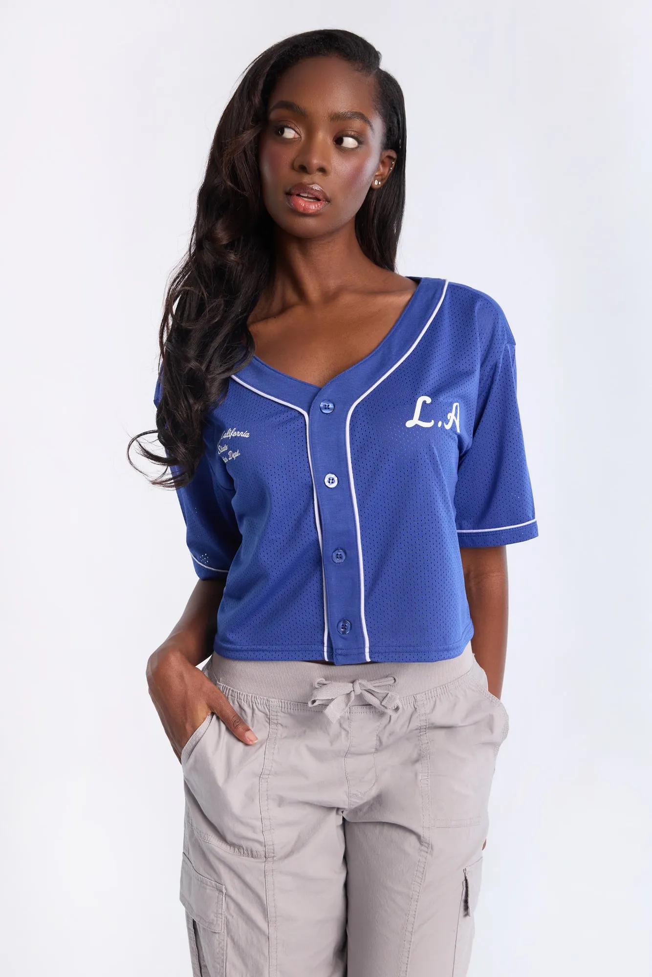 Button-Up Graphic Mesh Jersey