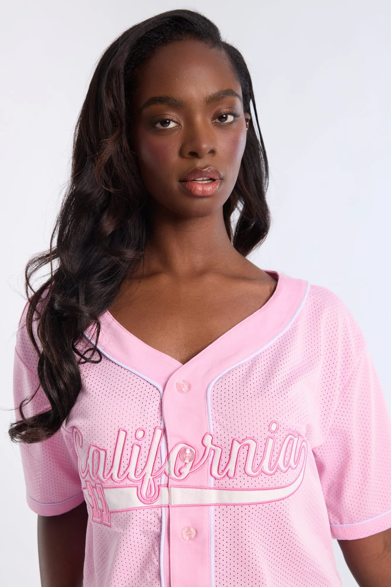 Button-Up Graphic Mesh Jersey