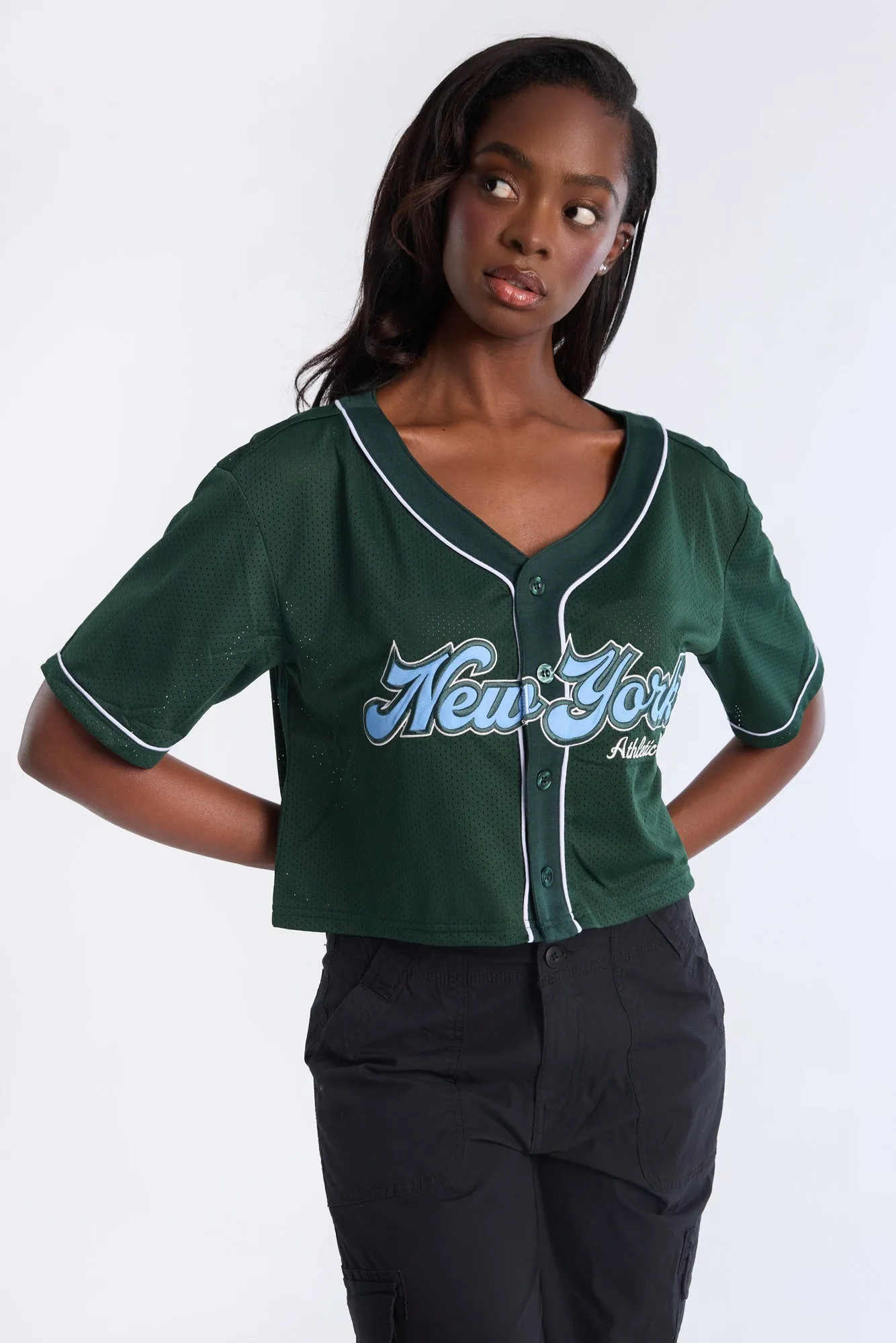 Button-Up Graphic Mesh Jersey