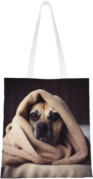 Canvas Tote Bag for Women Shoulder Tote Purse Reusable Grocery Bag dog in a blanket Aesthetic Shopping Bags