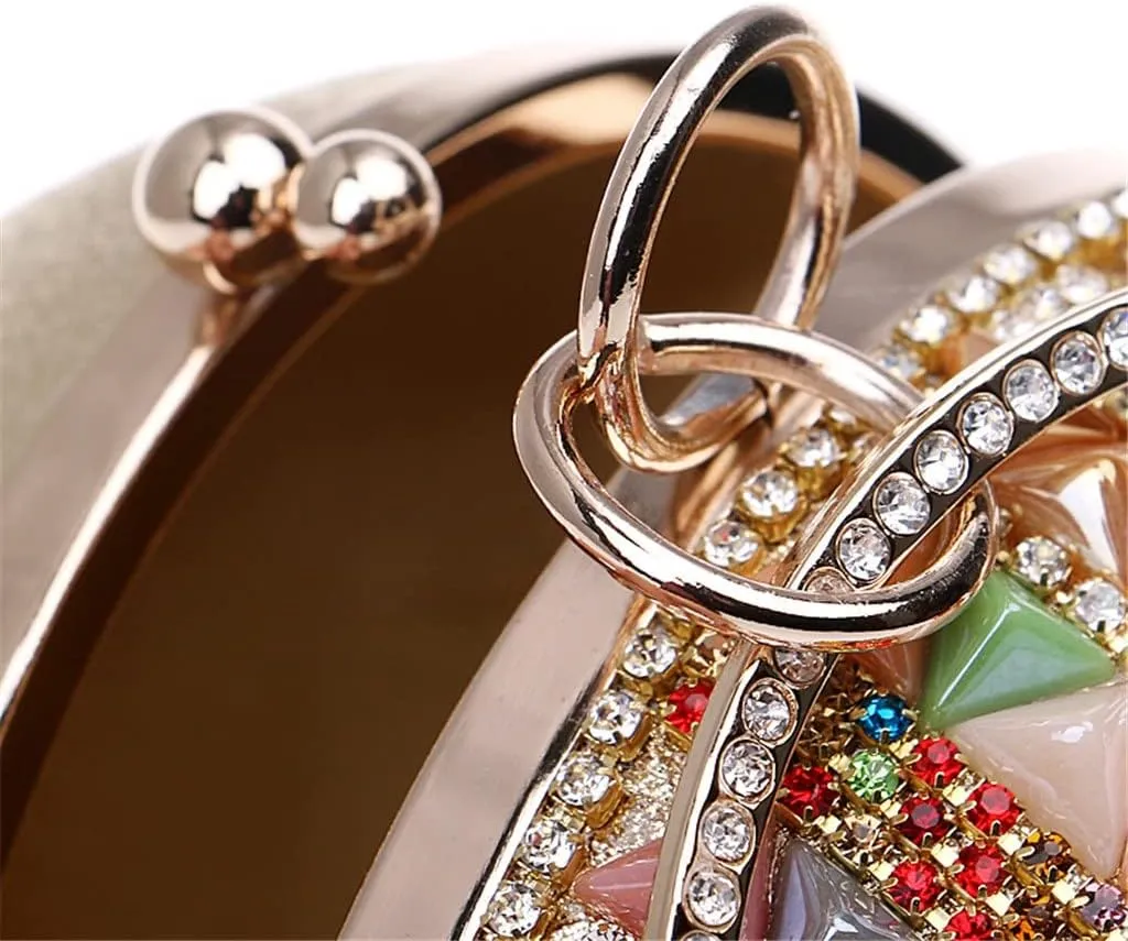 Ceramics Beaded Women Clutches Diamonds Rivet Fashion Round Lady Evening Bags Crystal Wedding Party Bridal Purse(D)