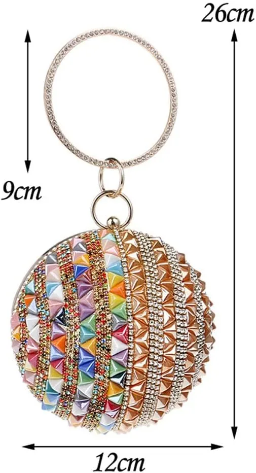 Ceramics Beaded Women Clutches Diamonds Rivet Fashion Round Lady Evening Bags Crystal Wedding Party Bridal Purse(D)