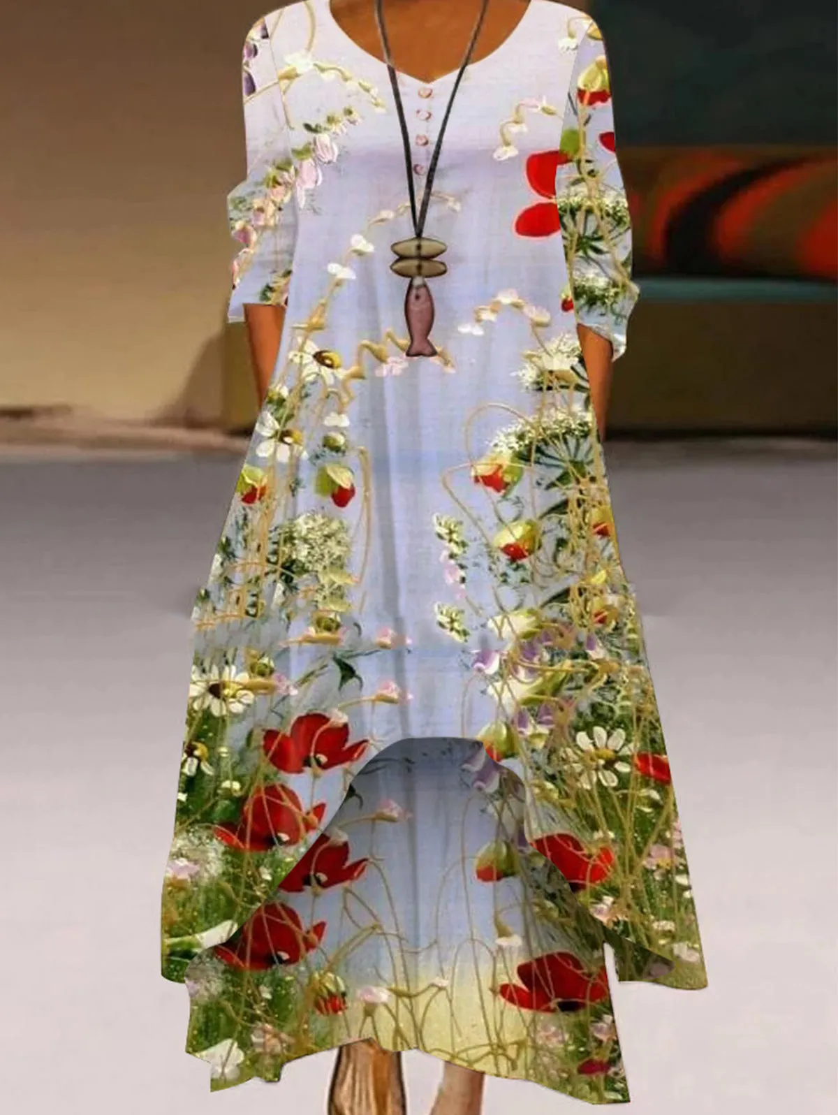 Color Oil Painting Two Layer Hem Dress