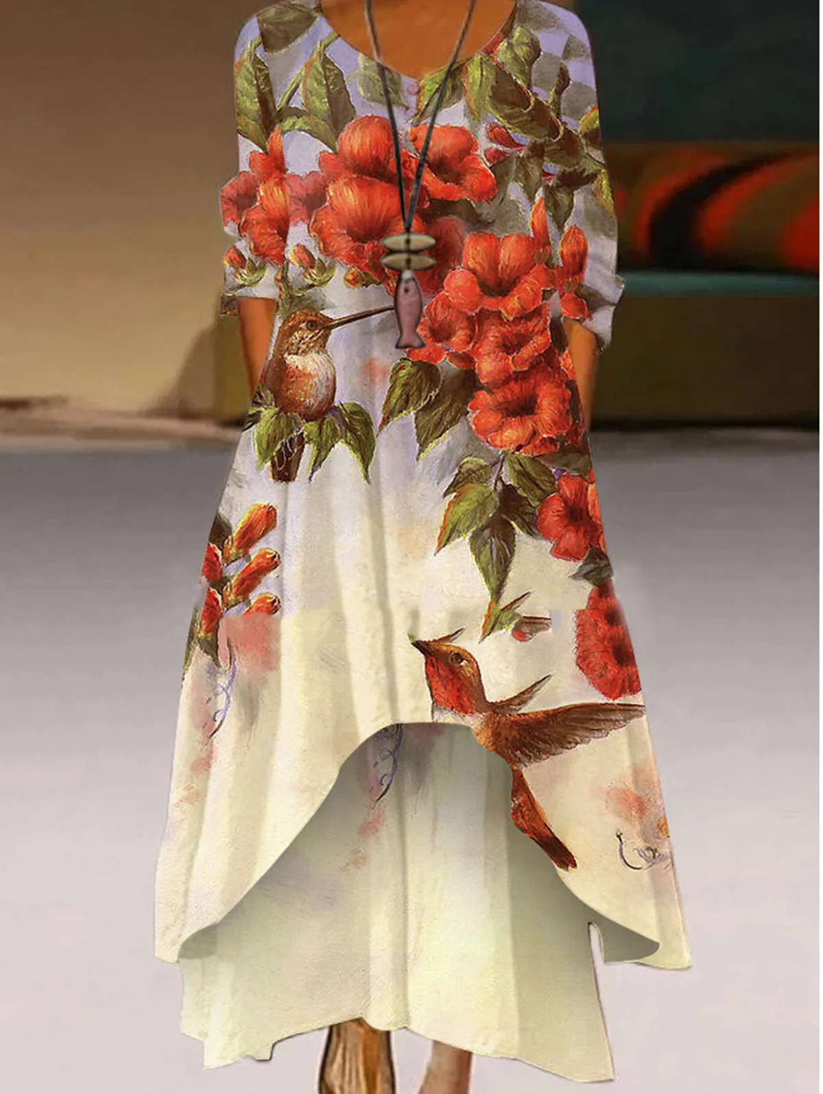 Color Oil Painting Two Layer Hem Dress