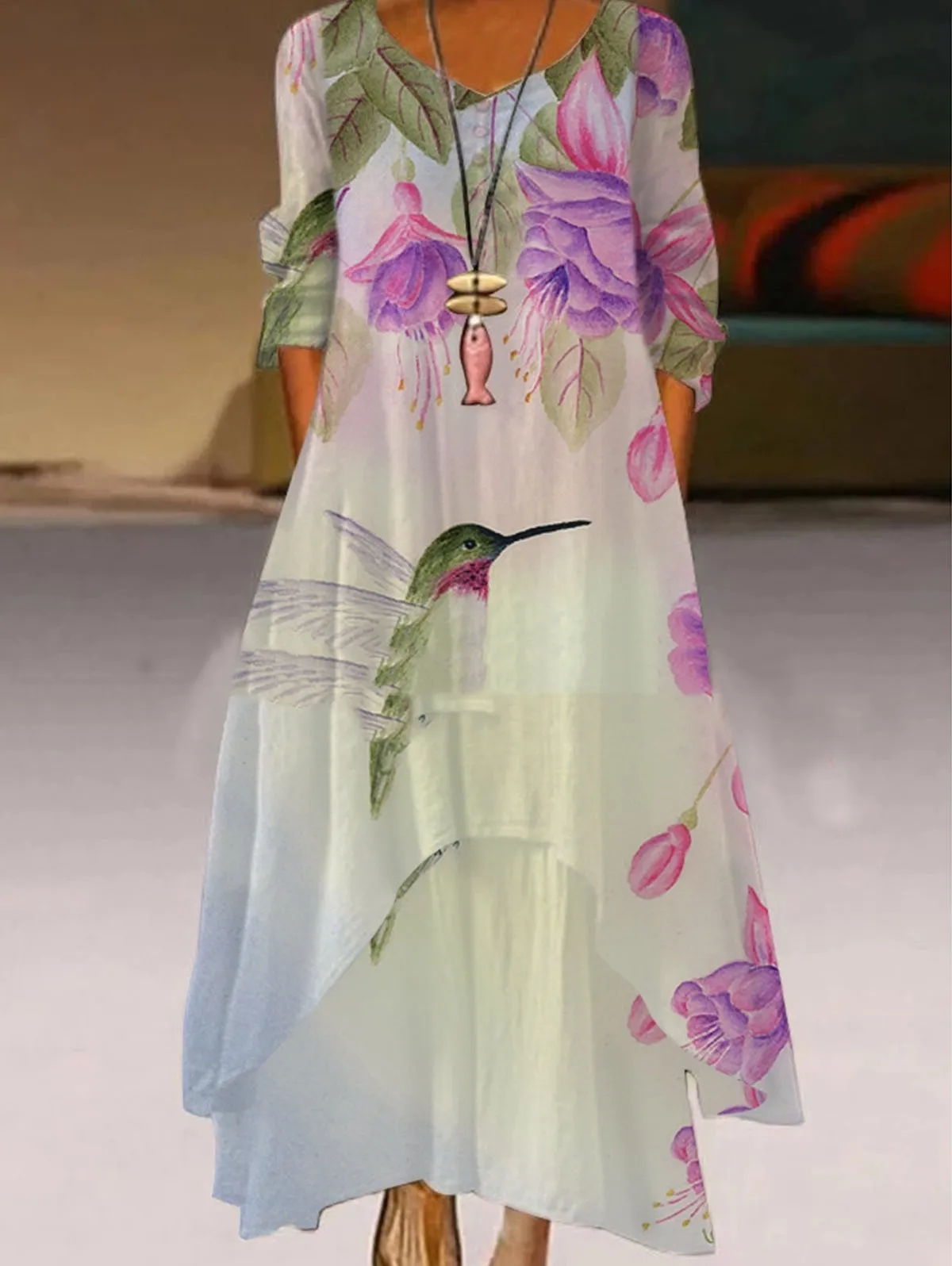 Color Oil Painting Two Layer Hem Dress