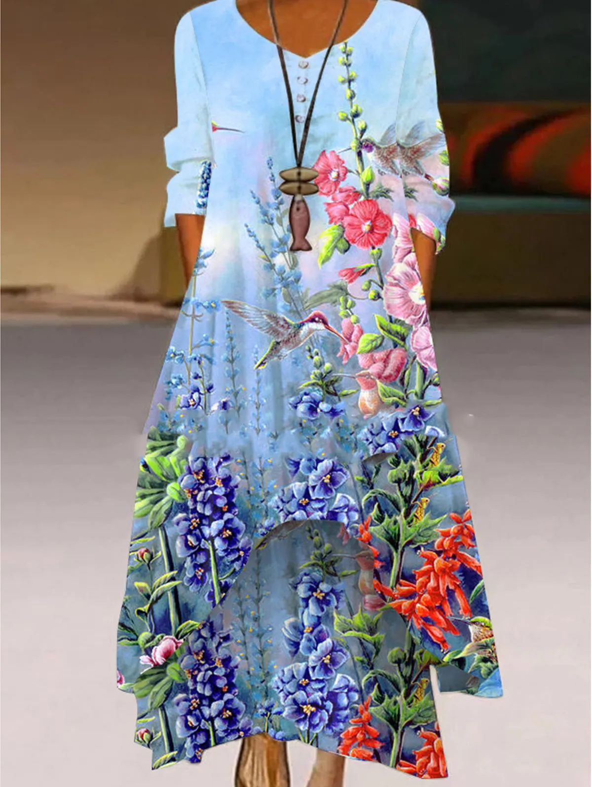 Color Oil Painting Two Layer Hem Dress