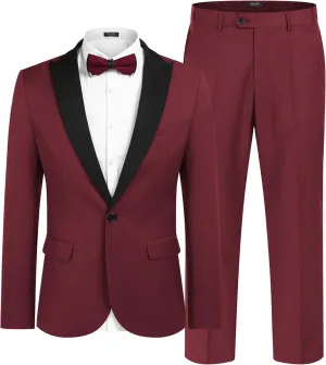 COOFANDY Men's Wedding Suits 2 Piece Tuxedo Jacket One Button Peak Lapel Suit Jacket Dress Pants for Dinner,Prom,Party