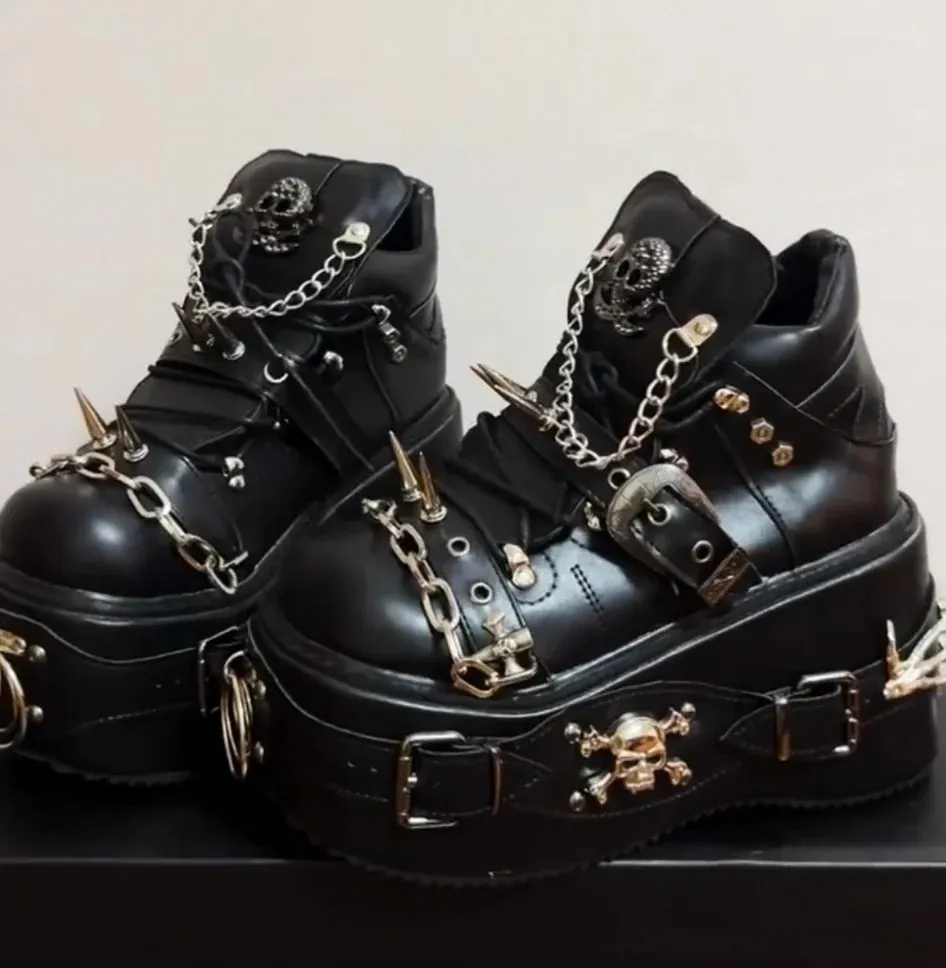 Cool Punk Dark Lady High Thick Wedges