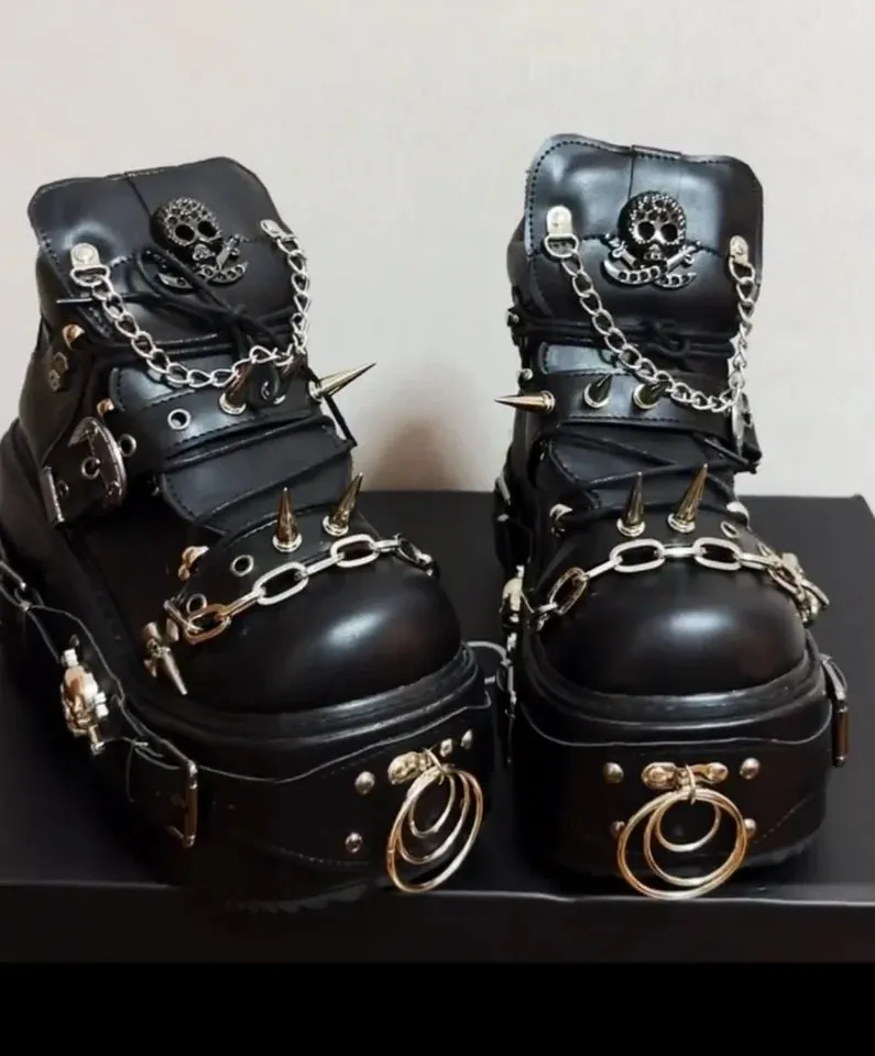 Cool Punk Dark Lady High Thick Wedges