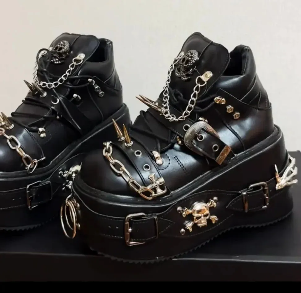 Cool Punk Dark Lady High Thick Wedges