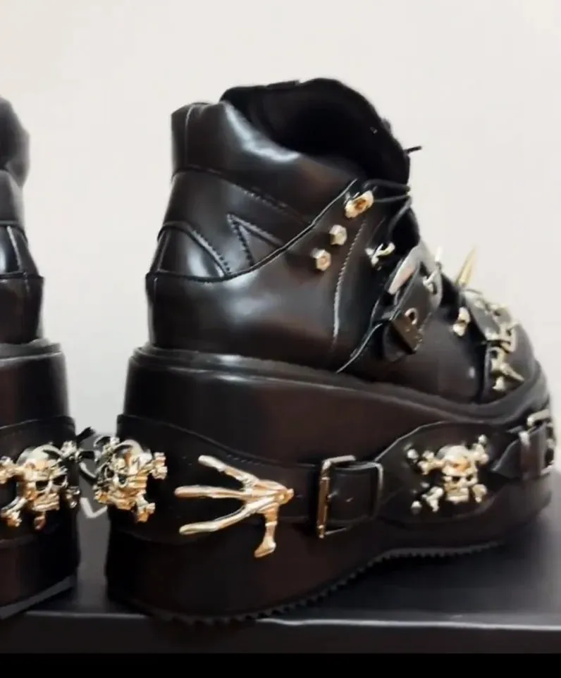 Cool Punk Dark Lady High Thick Wedges