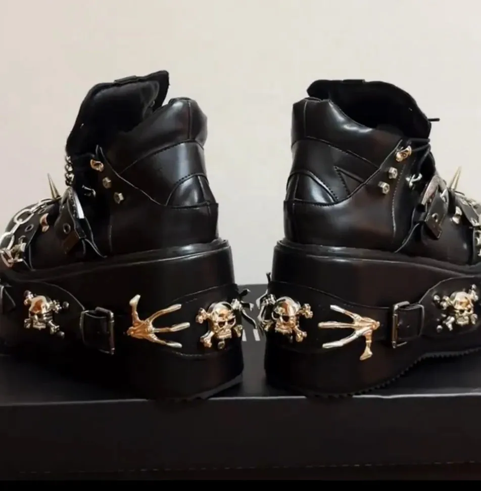Cool Punk Dark Lady High Thick Wedges