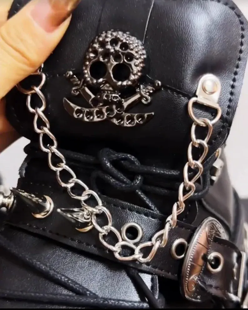 Cool Punk Dark Lady High Thick Wedges