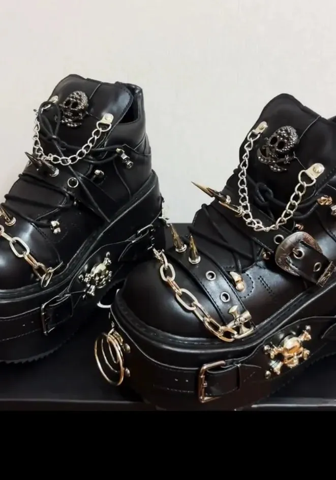 Cool Punk Dark Lady High Thick Wedges