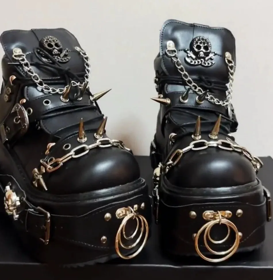 Cool Punk Dark Lady High Thick Wedges
