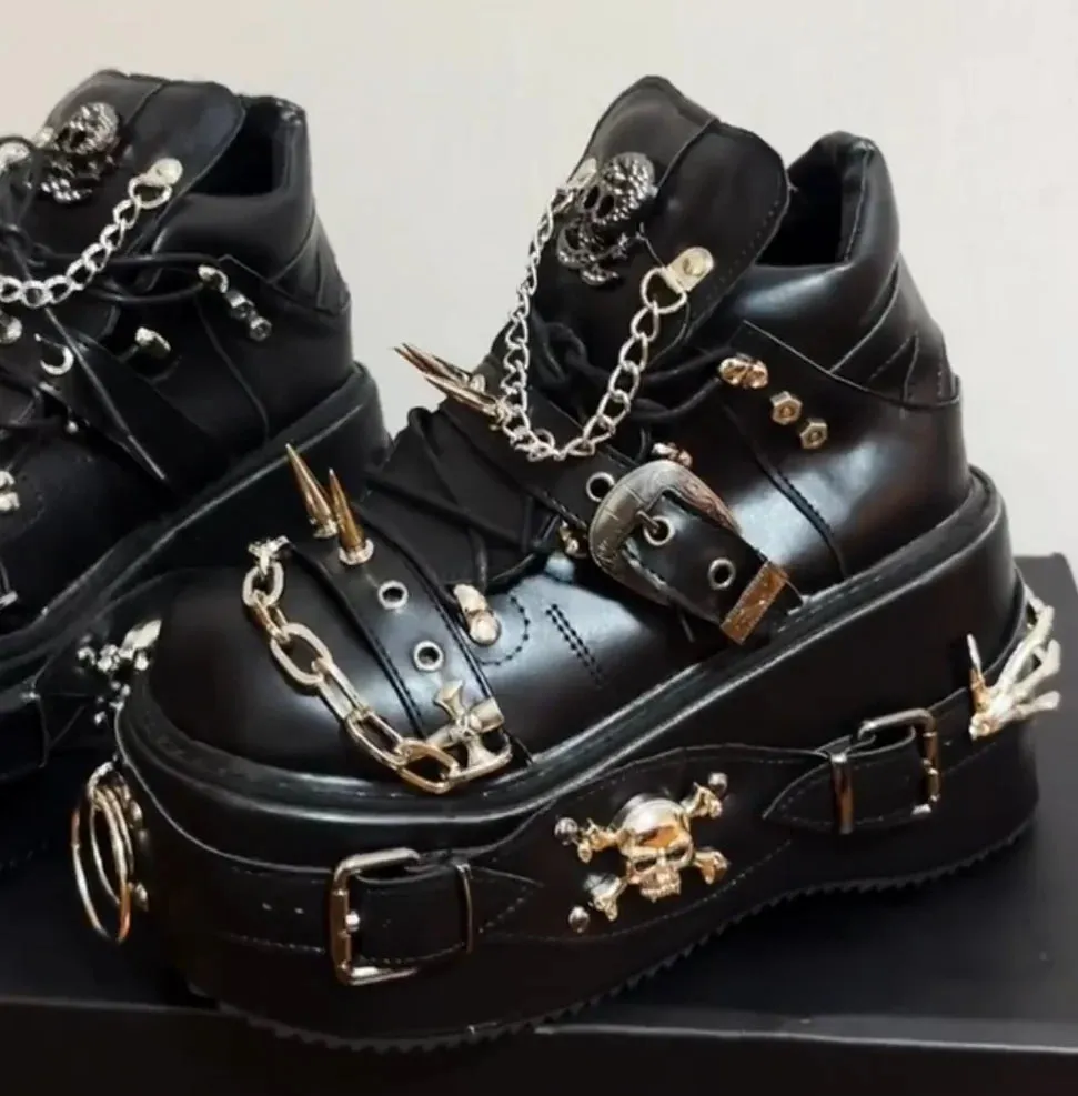 Cool Punk Dark Lady High Thick Wedges