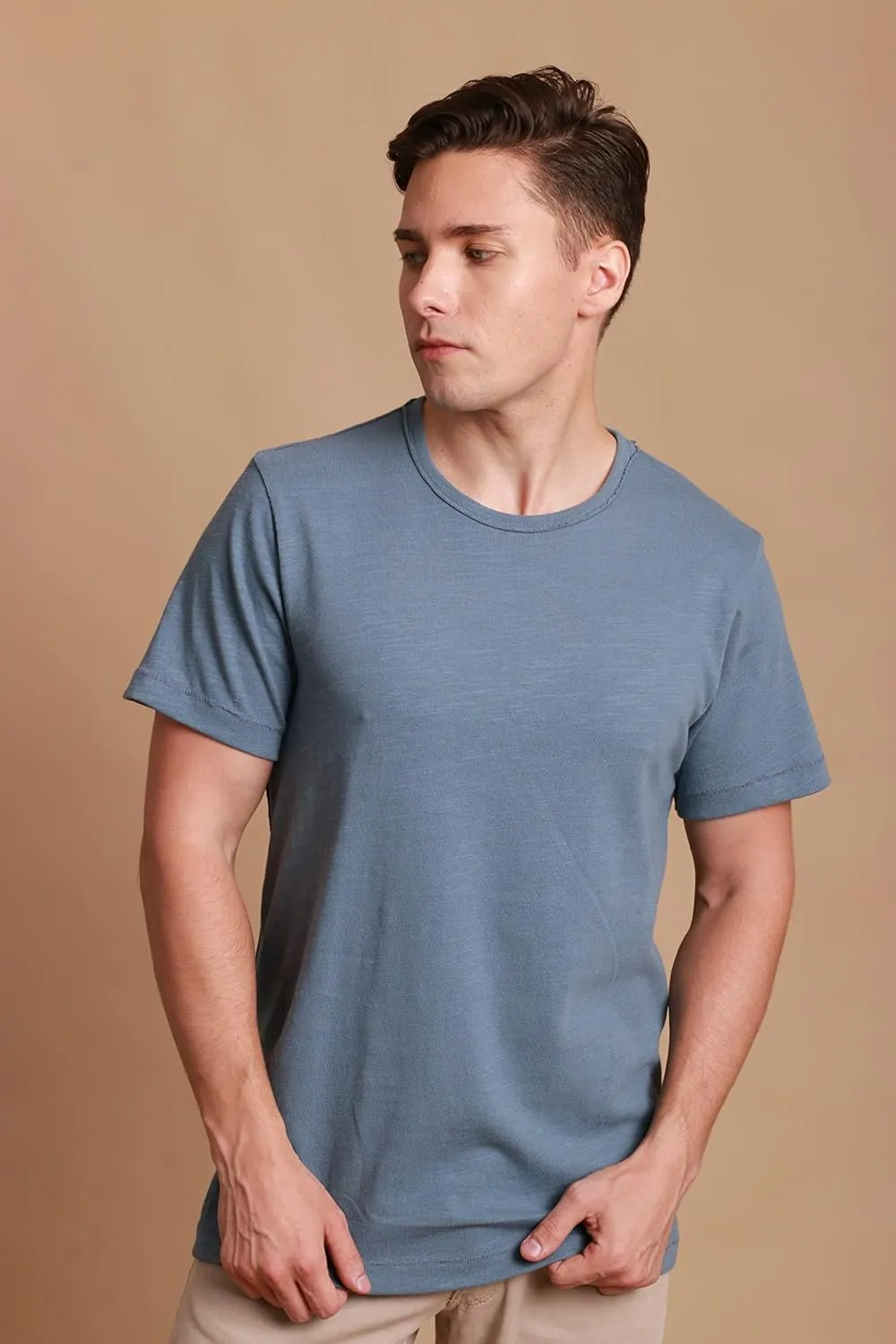 Cottonique Hypoallergenic Slub Crew Neck Short Sleeve for Men with Skin Allergies and Sensitive Skin