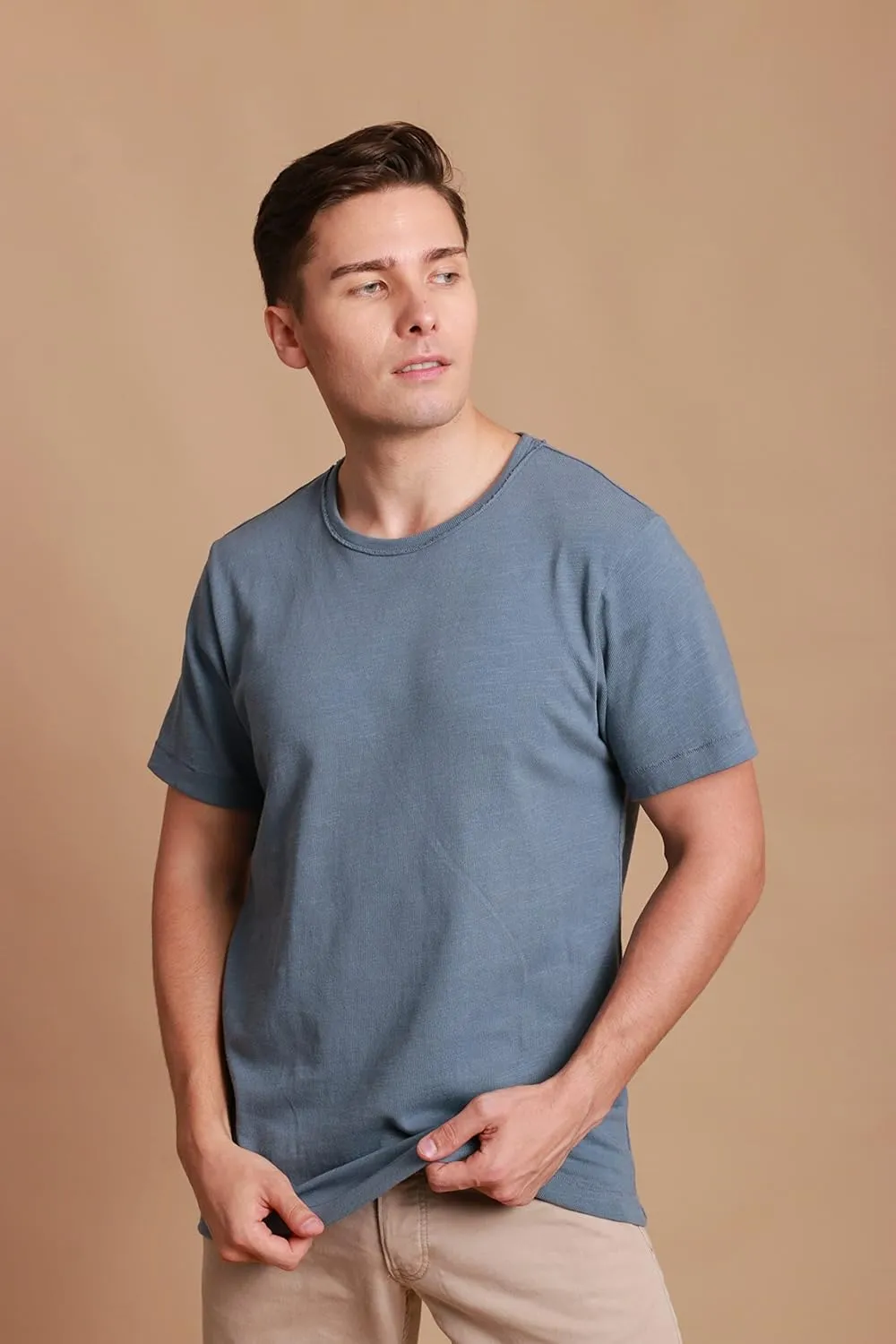 Cottonique Hypoallergenic Slub Crew Neck Short Sleeve for Men with Skin Allergies and Sensitive Skin