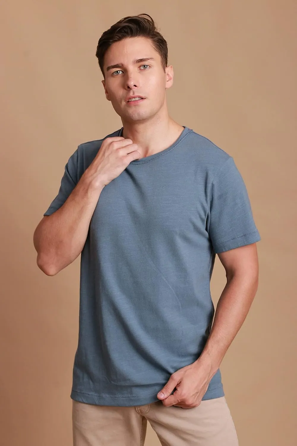 Cottonique Hypoallergenic Slub Crew Neck Short Sleeve for Men with Skin Allergies and Sensitive Skin