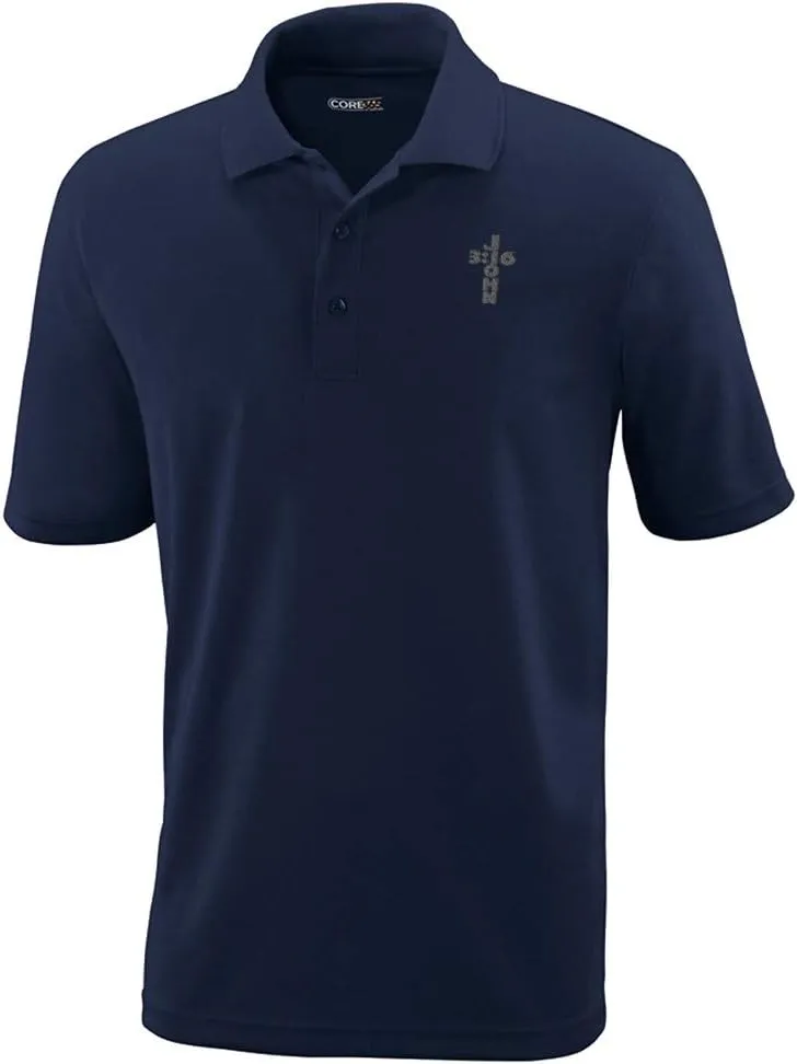 Custom Performance Golf Tees Jesus Christian John 3:16 A Embroidery Polyester Short Sleeves Polo Shirts for Men Navy Design Only Medium