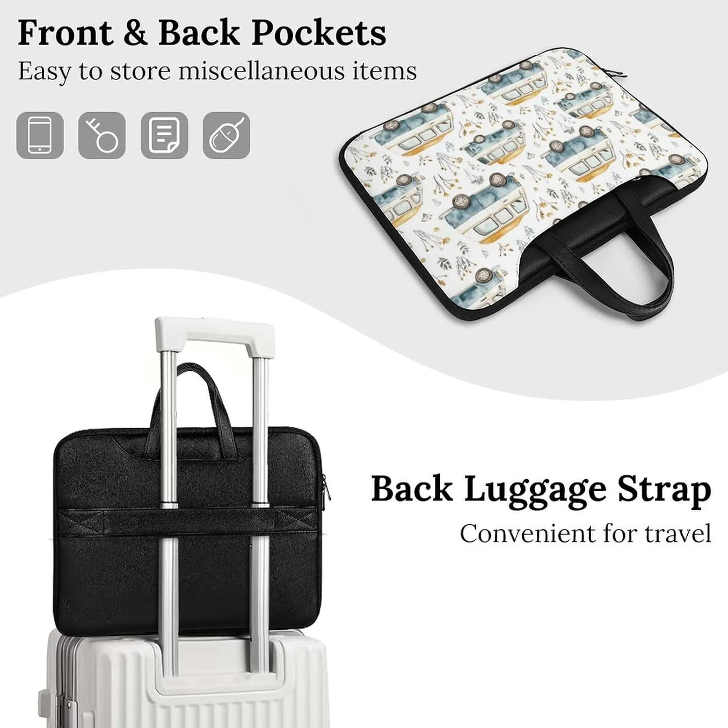 Cute Campervan RV Vehicle Leather Bag Laptop Case Slim Water Resistant Computer Bags with Handle Briefcase for Work