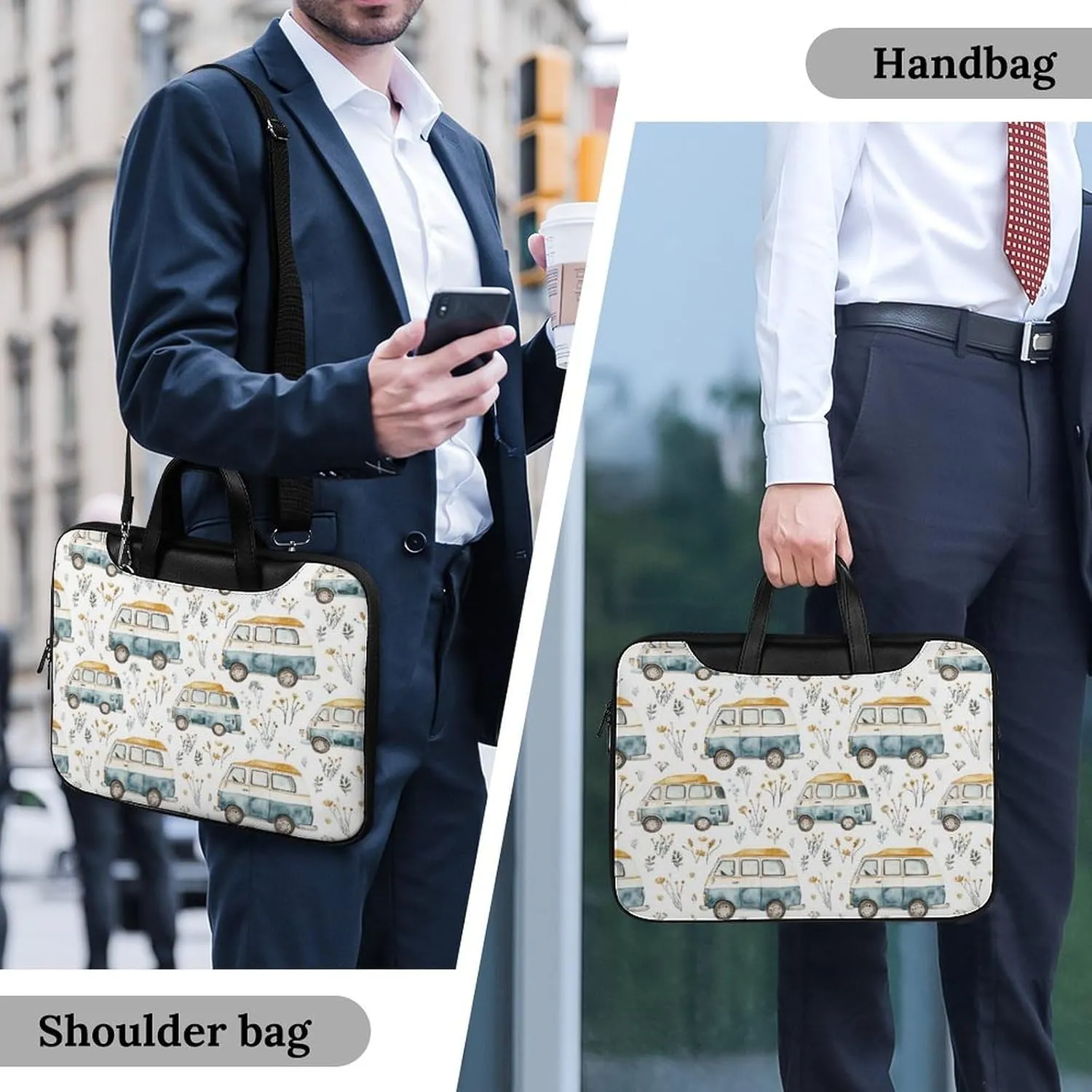 Cute Campervan RV Vehicle Leather Bag Laptop Case Slim Water Resistant Computer Bags with Handle Briefcase for Work
