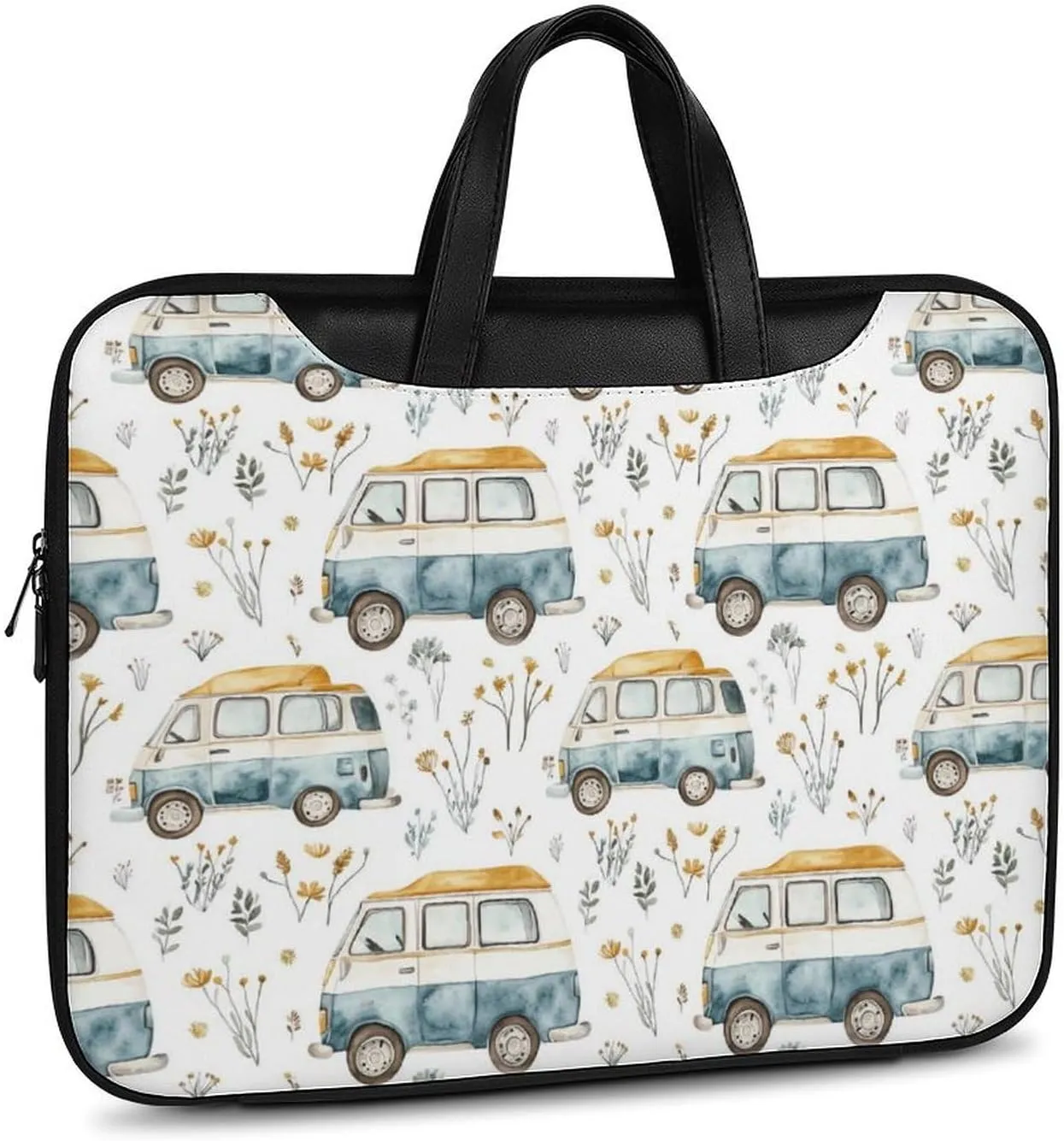 Cute Campervan RV Vehicle Leather Bag Laptop Case Slim Water Resistant Computer Bags with Handle Briefcase for Work