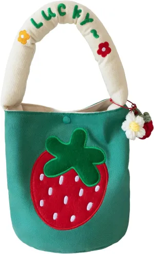 Cute Canvas Tote Bag Strawberry Bag Women Small Shoulder Handbags Funny Kawaii Tote Bags for Lunch Grocery Bag