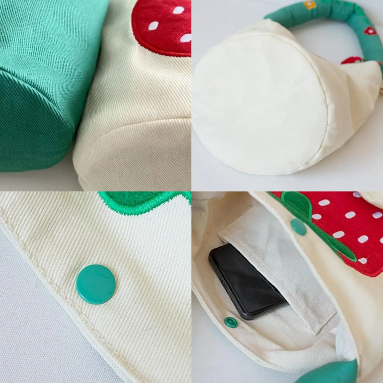 Cute Canvas Tote Bag Strawberry Bag Women Small Shoulder Handbags Funny Kawaii Tote Bags for Lunch Grocery Bag