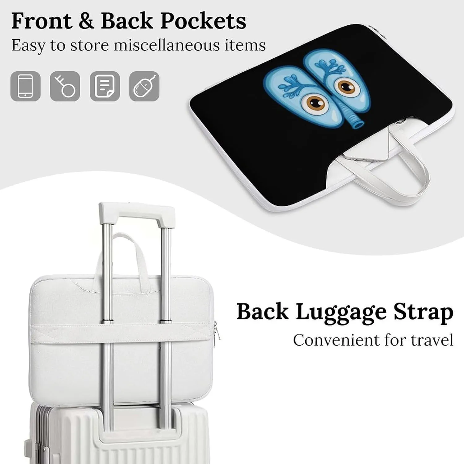 Cute Lungs Leather Bag Laptop Case Slim Water Resistant Computer Bags with Handle Briefcase for Work