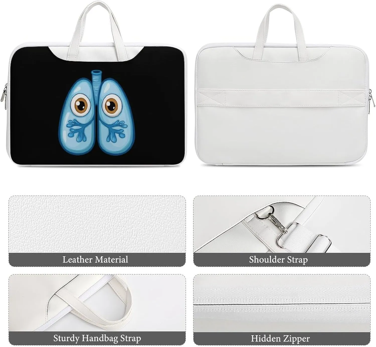 Cute Lungs Leather Bag Laptop Case Slim Water Resistant Computer Bags with Handle Briefcase for Work