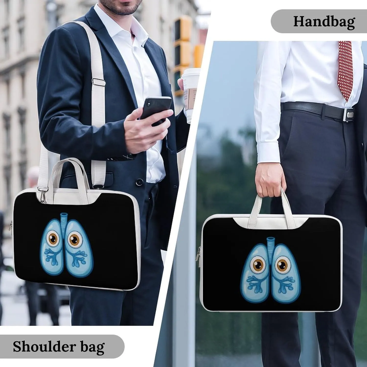 Cute Lungs Leather Bag Laptop Case Slim Water Resistant Computer Bags with Handle Briefcase for Work