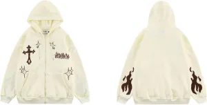 CUTEGAL Aesthetic Y2K Gothic Graphic Flame Cross Print Streetwear Oversized Unisex 2023AW Hoodie