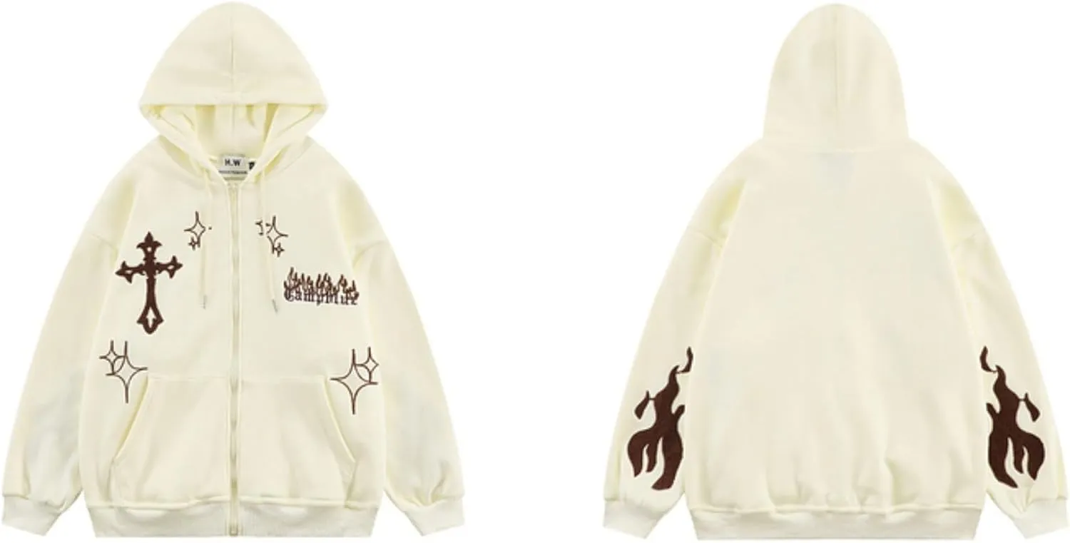 CUTEGAL Aesthetic Y2K Gothic Graphic Flame Cross Print Streetwear Oversized Unisex 2023AW Hoodie