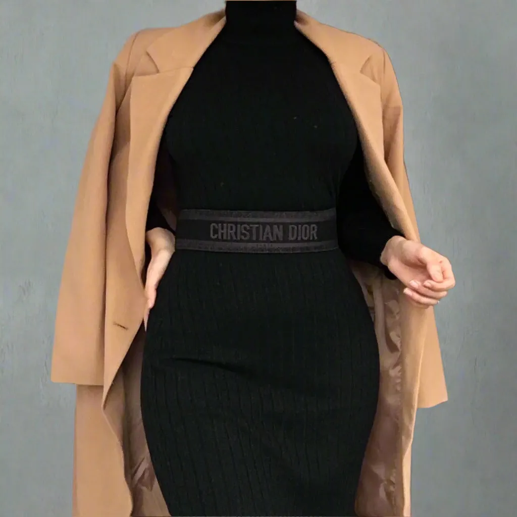 DINA BLACK KNITTED HIGH NECK MIDI DRESS