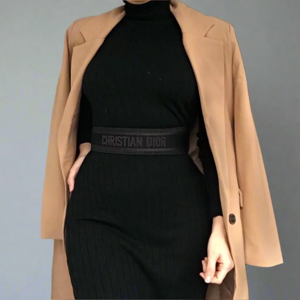 DINA BLACK KNITTED HIGH NECK MIDI DRESS
