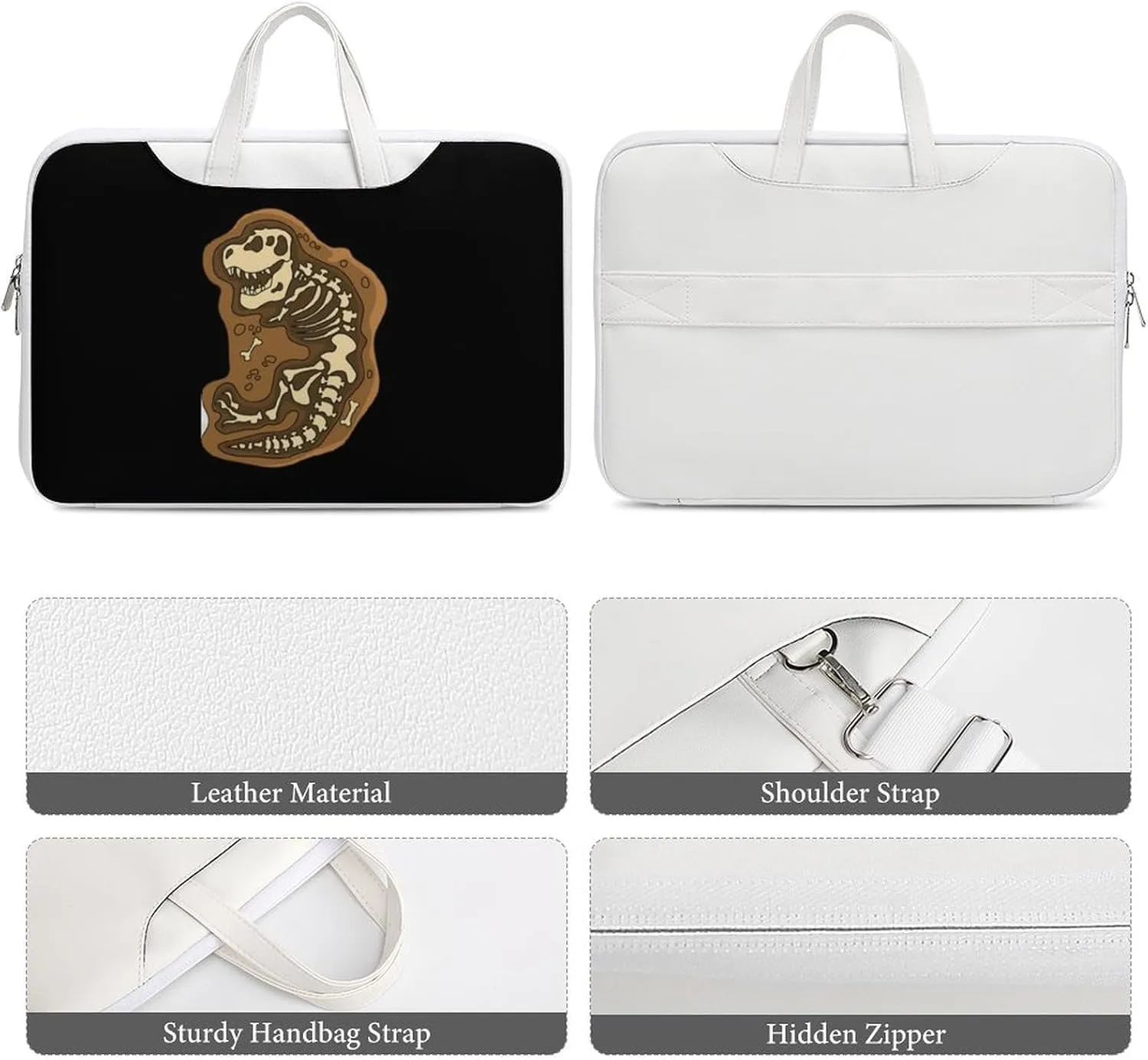Dinosaur Skeletons Leather Bag Laptop Case Slim Water Resistant Computer Bags with Handle Briefcase for Work
