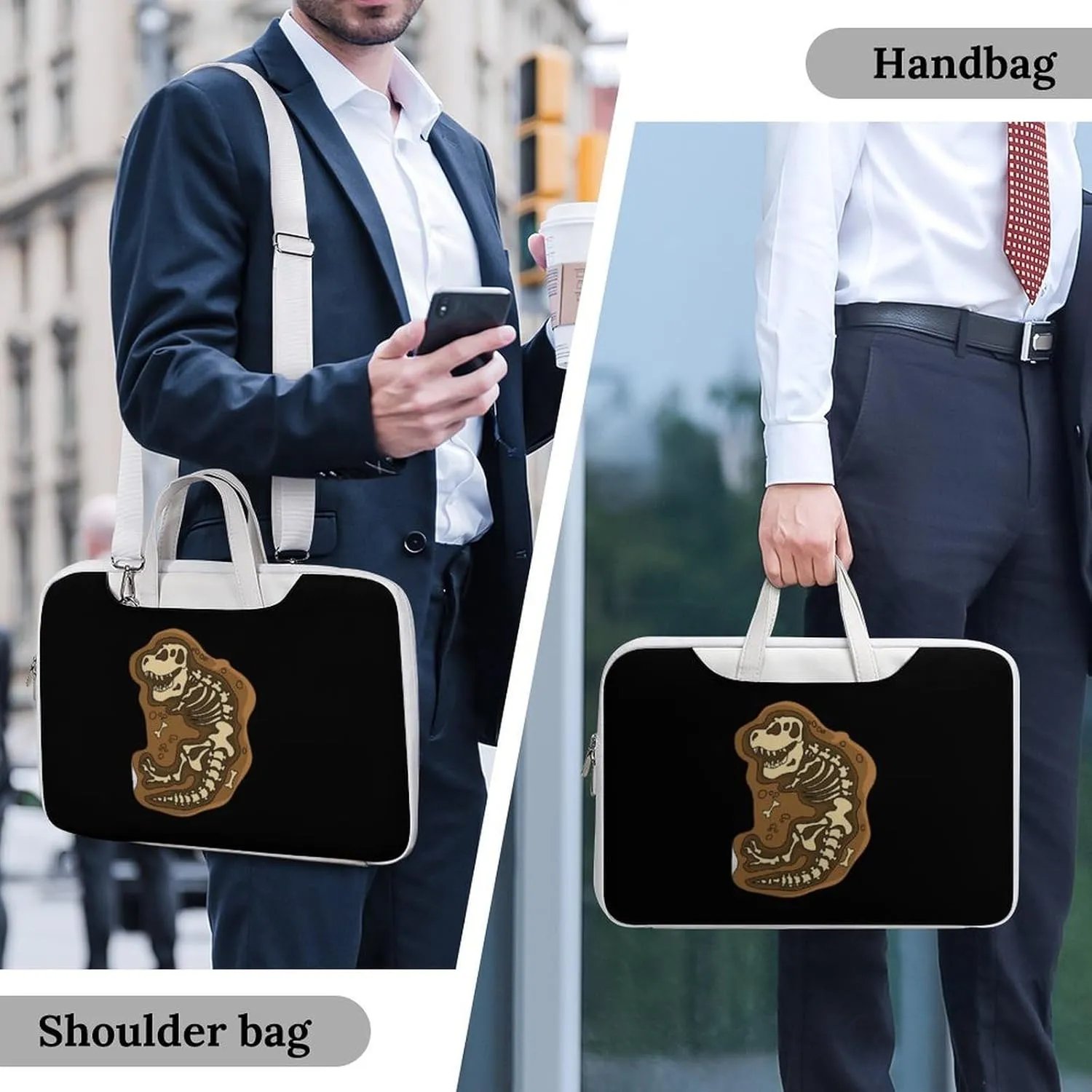 Dinosaur Skeletons Leather Bag Laptop Case Slim Water Resistant Computer Bags with Handle Briefcase for Work