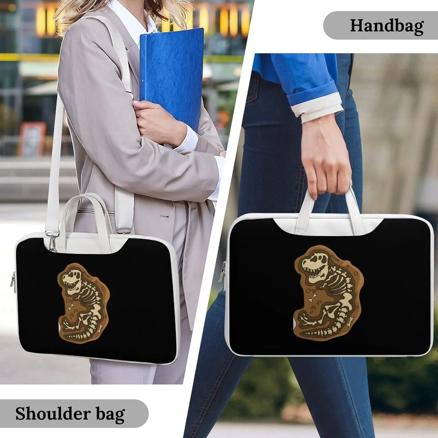 Dinosaur Skeletons Leather Bag Laptop Case Slim Water Resistant Computer Bags with Handle Briefcase for Work