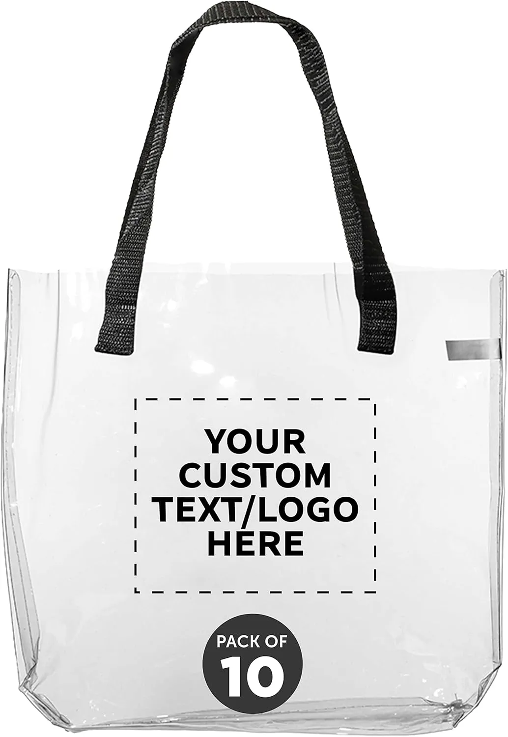 DISCOUNT PROMOS Custom Savanna Clear Plastic Tote Bags Set of 10, Personalized Bulk Pack - Perfect for Employees, Students, And For Everyday Use - Clear