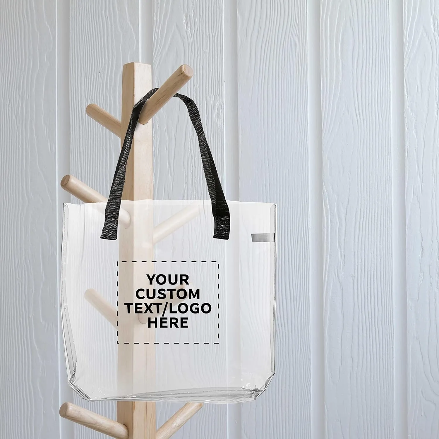 DISCOUNT PROMOS Custom Savanna Clear Plastic Tote Bags Set of 10, Personalized Bulk Pack - Perfect for Employees, Students, And For Everyday Use - Clear