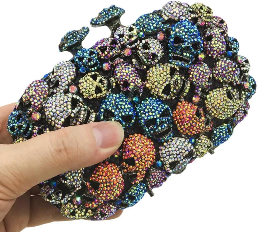 DJBM Glitter Skulls Rhinestone Purse Women's Clutch Handbags Crystal Evening Bags Diamond Evening Clutches for Party Prom